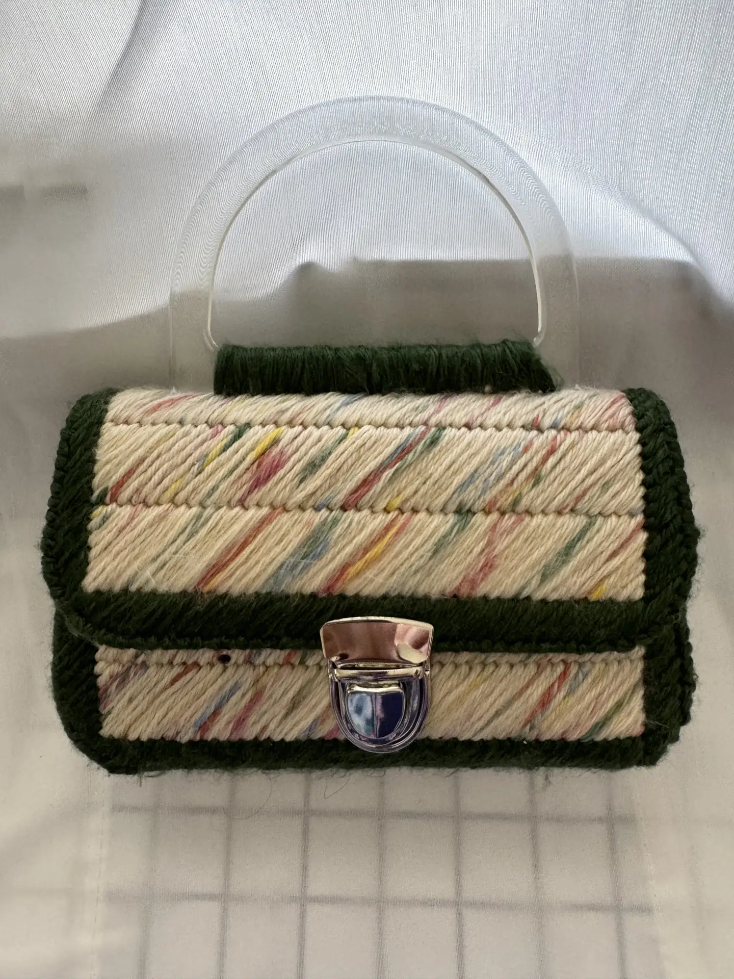 7" Green and Cream Speckled Top Handle purse