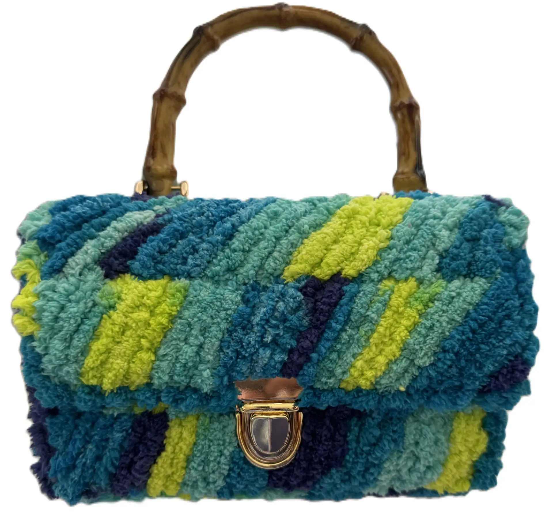 8" Blue and Green Top Handle purse